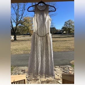 Gunne Sax Full Lace White Open Back Tea Length Dress Wedding Size 3